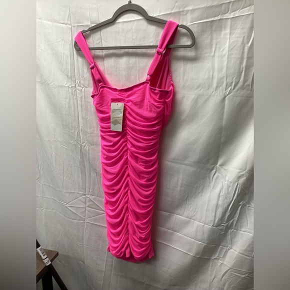 Hot Pink Sleeveless Ruched Back Party Dress - Picture 3 of 4